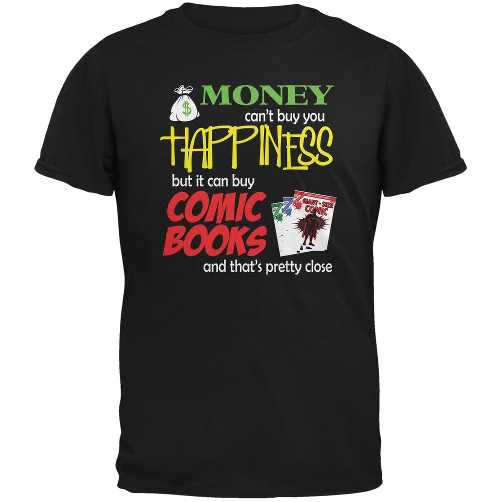 Money Happiness Comic Books Funny Black Adult T-Shirt Men's T-Shirts Old Glory SM Black 