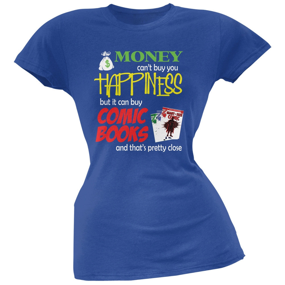 Money Happiness Comic Books Funny Royal Juniors Soft T-Shirt Juniors T-Shirts Old Glory SM Blue 