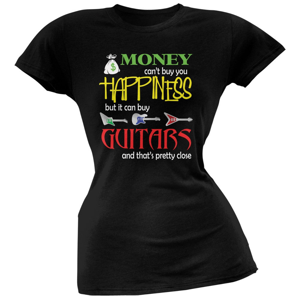 Money Happiness Guitars Funny Black Juniors Soft T-Shirt Juniors T-Shirts Old Glory 2XL Black 