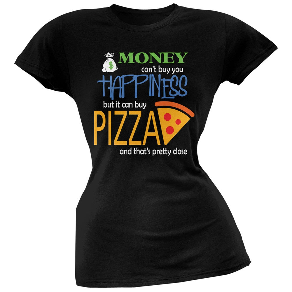 Money Happiness Pizza Funny Black Juniors Soft T-Shirt Juniors T-Shirts Old Glory 2XL Black 