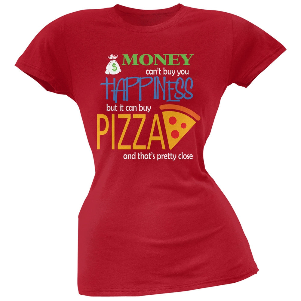 Money Happiness Pizza Funny Red Juniors Soft T-Shirt Juniors T-Shirts Old Glory 2XL Red 