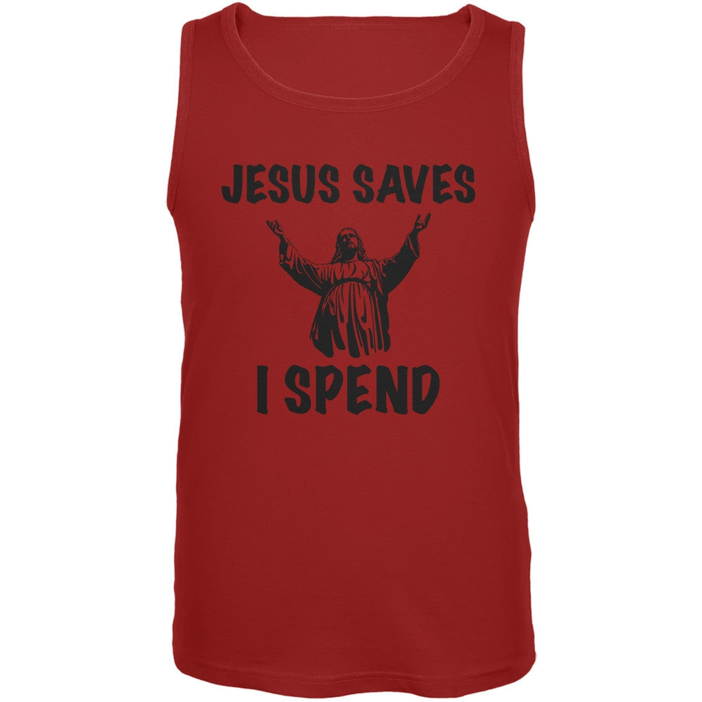 Jesus Saves, I Spend Red Adult Tank Top Men's Tank Tops Old Glory 2XL Red 