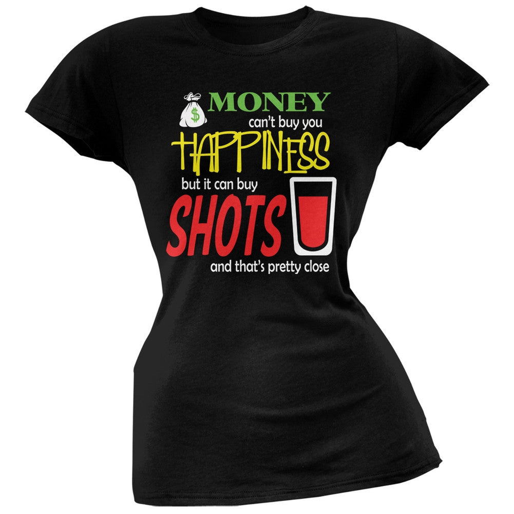 Money Happiness Shots Funny Black Juniors Soft T-Shirt Juniors T-Shirts Old Glory SM Black 