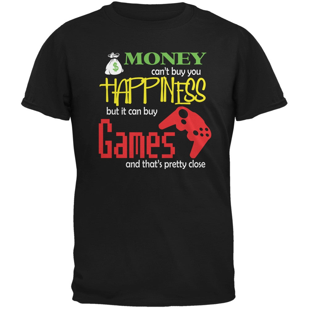 Money Happiness Video Games Funny Black Adult T-Shirt Men's T-Shirts Old Glory 2XL Black 