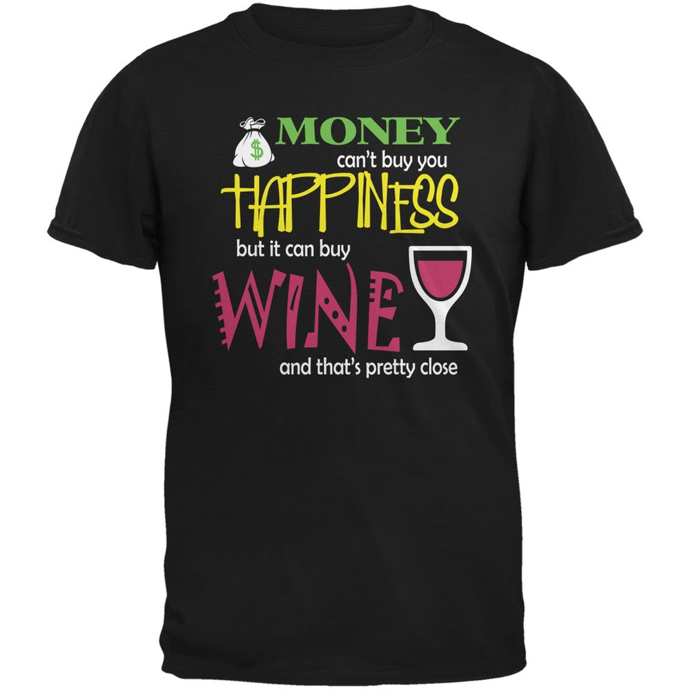 Money Happiness Wine Funny Black Adult T-Shirt Men's T-Shirts Old Glory 2XL Black 