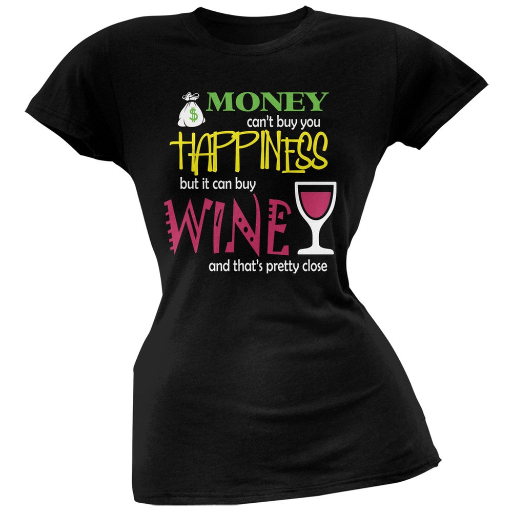 Money Happiness Wine Funny Black Juniors Soft T-Shirt Juniors T-Shirts Old Glory 2XL Black 