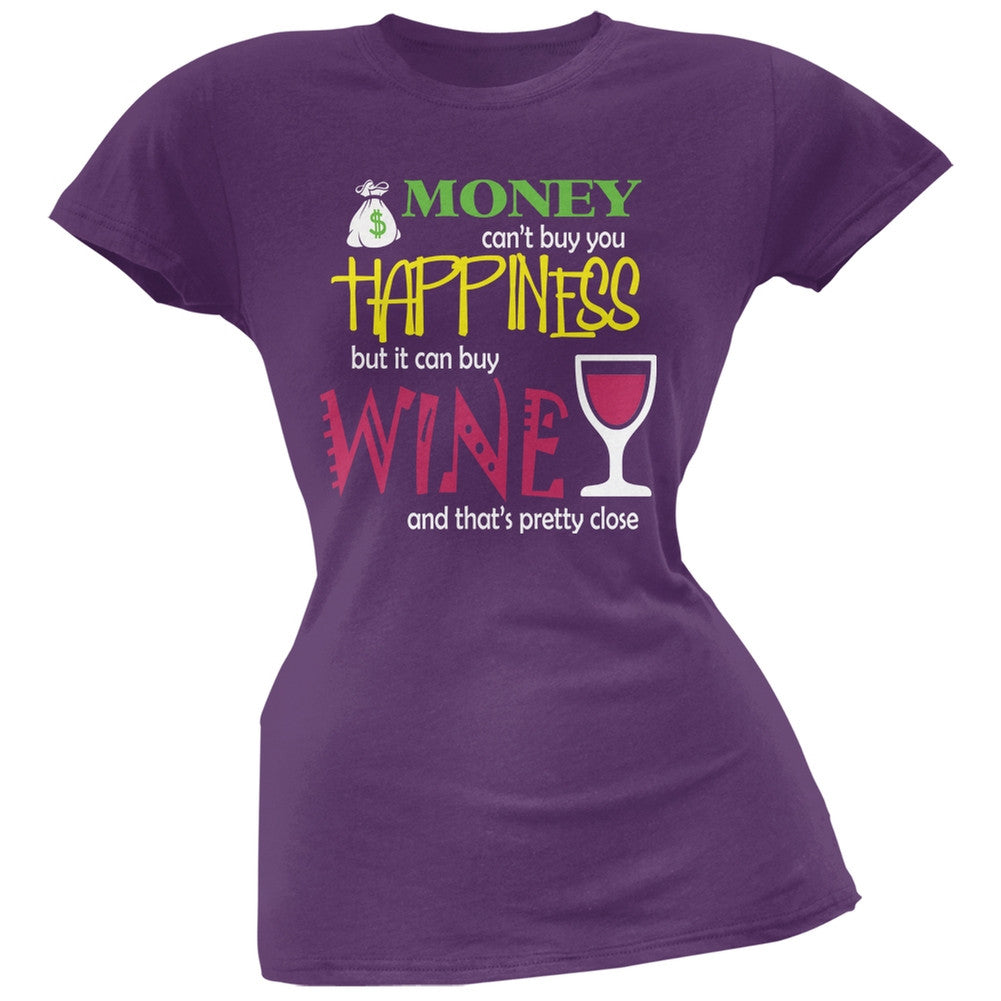 Money Happiness Wine Funny Purple Juniors Soft T-Shirt Juniors T-Shirts Old Glory 2XL Purple 