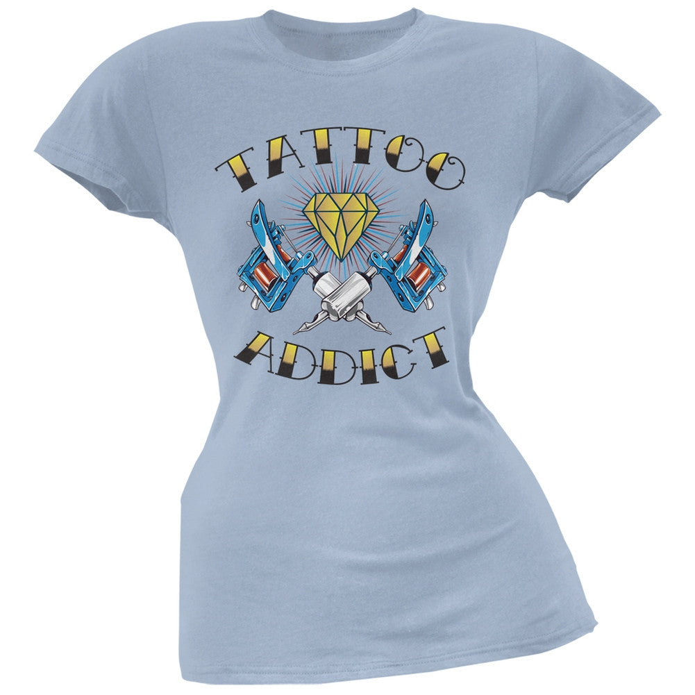 Tattoo Addict Light Blue Juniors Soft T-Shirt Juniors T-Shirts Old Glory 2XL Blue 