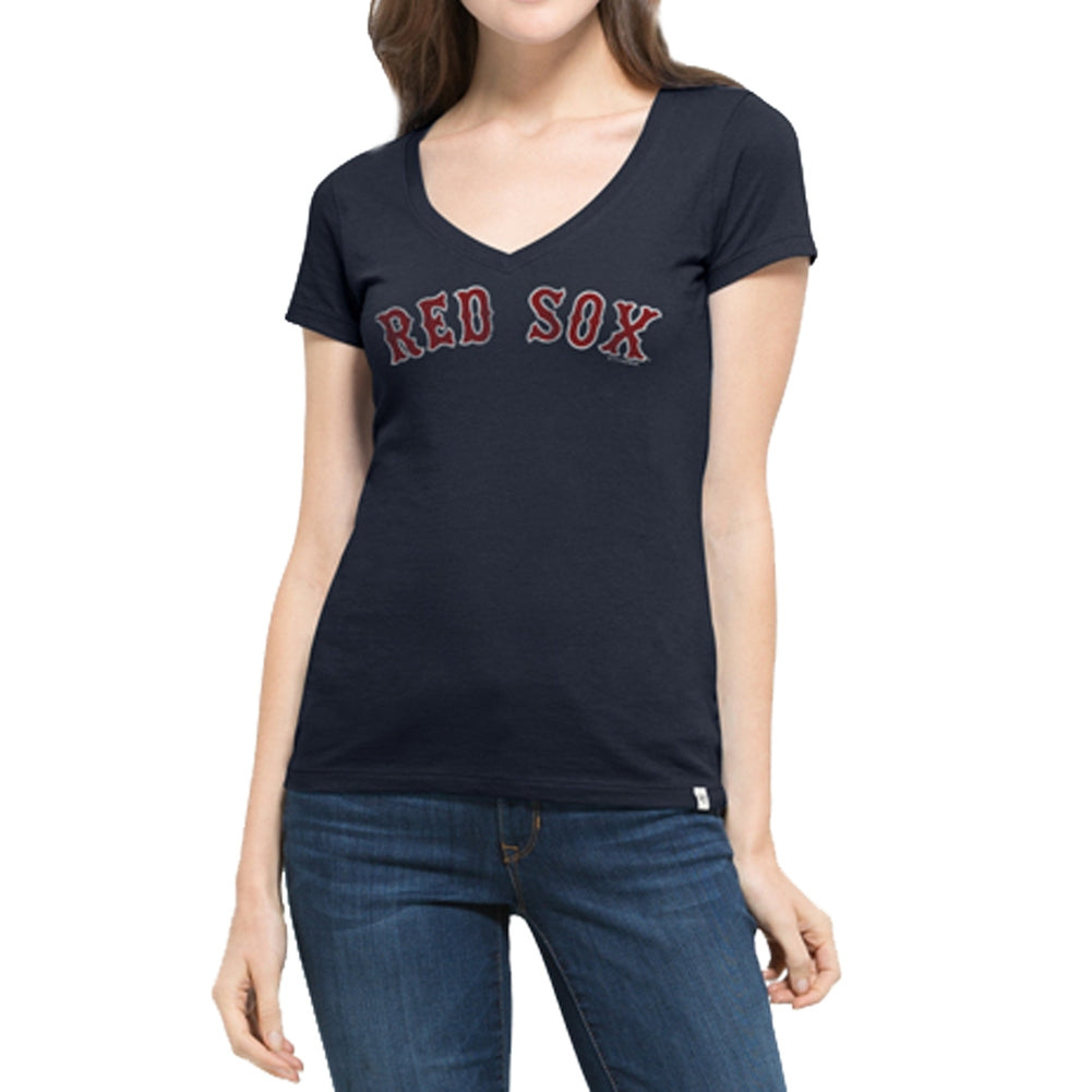 Boston Red Sox - Flanker Logo MVP Juniors V-Neck T-Shirt Juniors T-Shirts Boston Red Sox LG Blue 