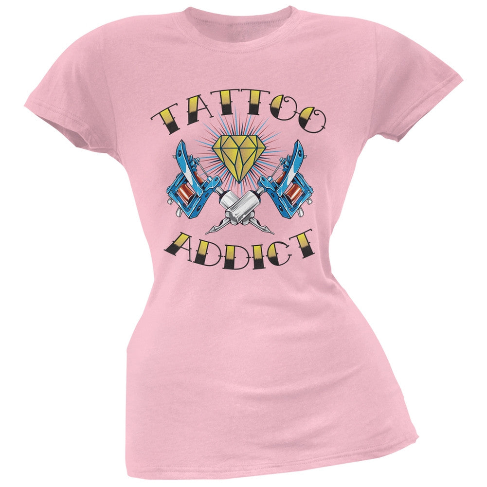 Tattoo Addict Pink Juniors Soft T-Shirt Juniors T-Shirts Old Glory 2XL Pink 