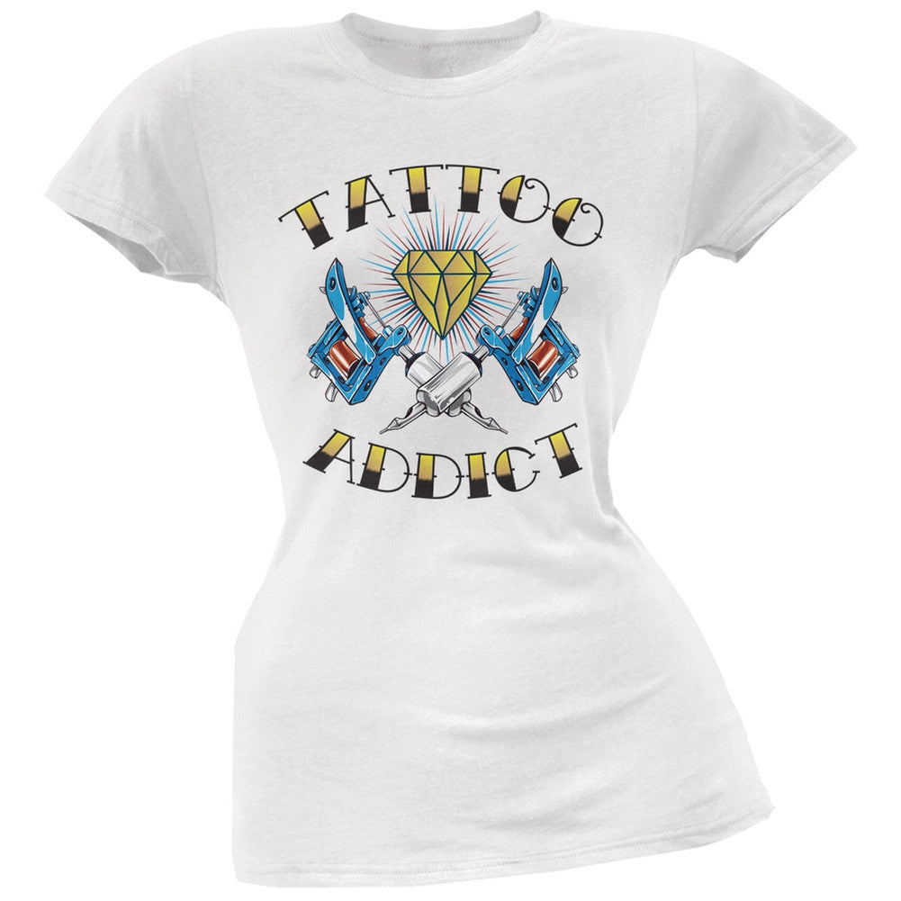 Tattoo Addict White Juniors Soft T-Shirt Juniors T-Shirts Old Glory 2XL White 