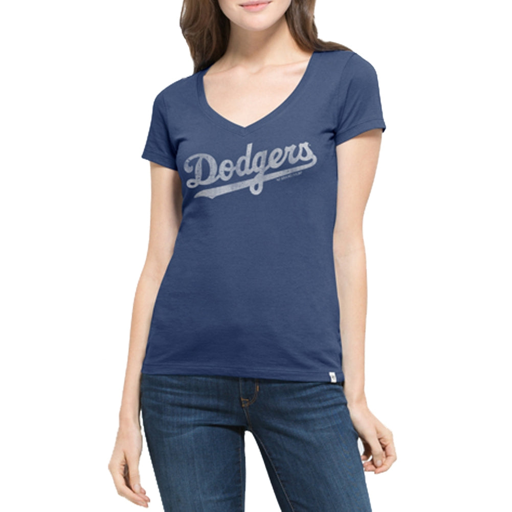 Los Angeles Dodgers - Flanker Logo MVP Juniors V-Neck T-Shirt Juniors T-Shirts Los Angeles Dodgers LG Blue 