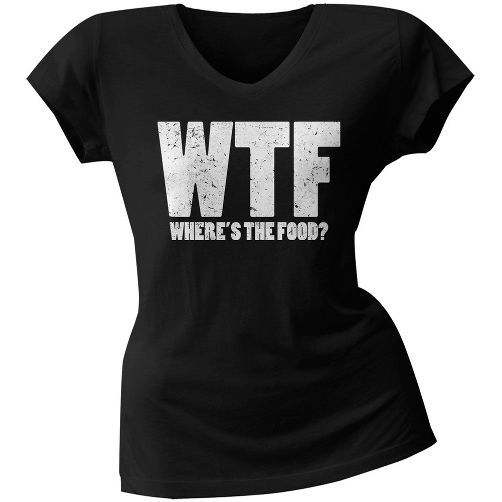 WTF (where's the food?) Black Juniors V-Neck T-Shirt Juniors T-Shirts Old Glory 2XL Black 