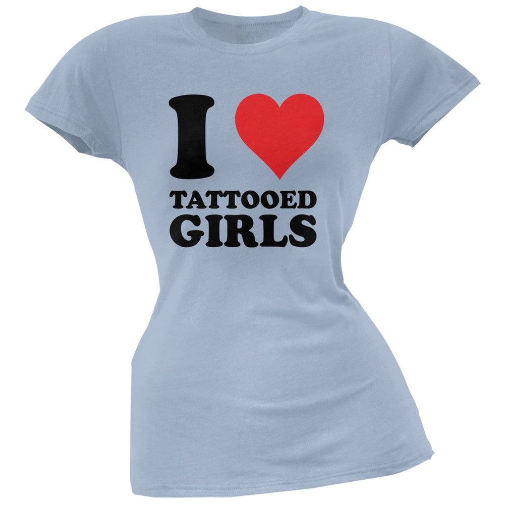 I Heart Tattooed Girls Light Blue Juniors Soft T-Shirt Juniors T-Shirts Old Glory 2XL Blue 