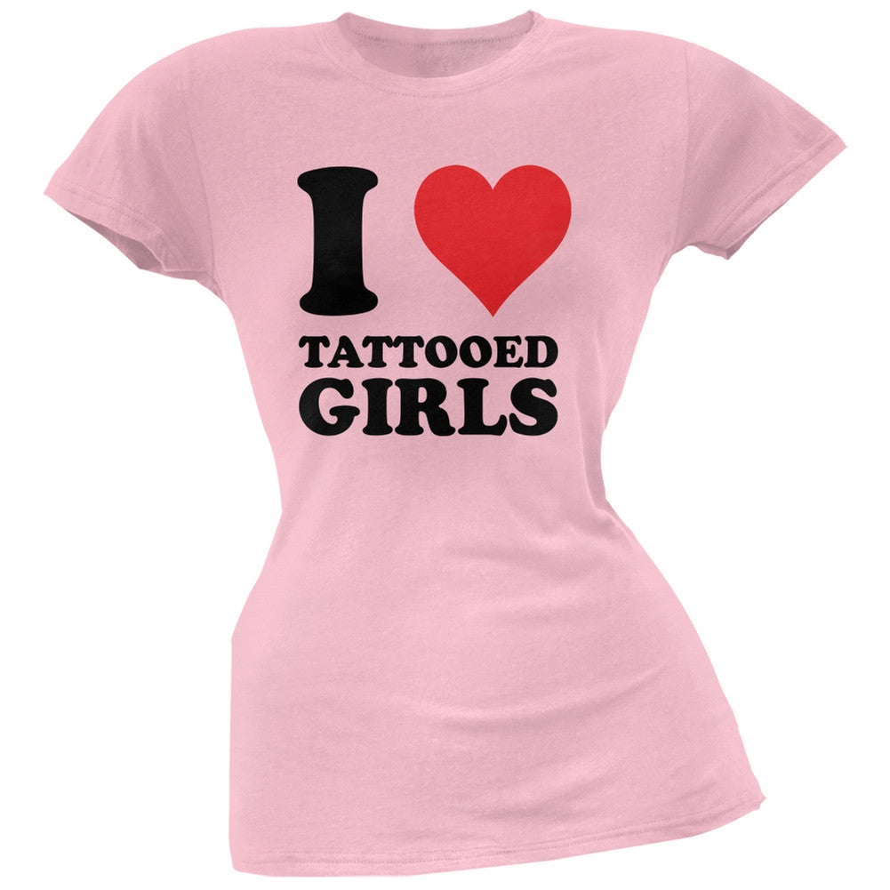 I Heart Tattooed Girls Pink Juniors Soft T-Shirt Juniors T-Shirts Old Glory 2XL Pink 