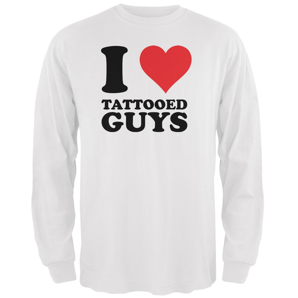 I Heart Tattooed Guys White Adult Long Sleeve T-Shirt Men's Long Sleeves Old Glory 2XL White 