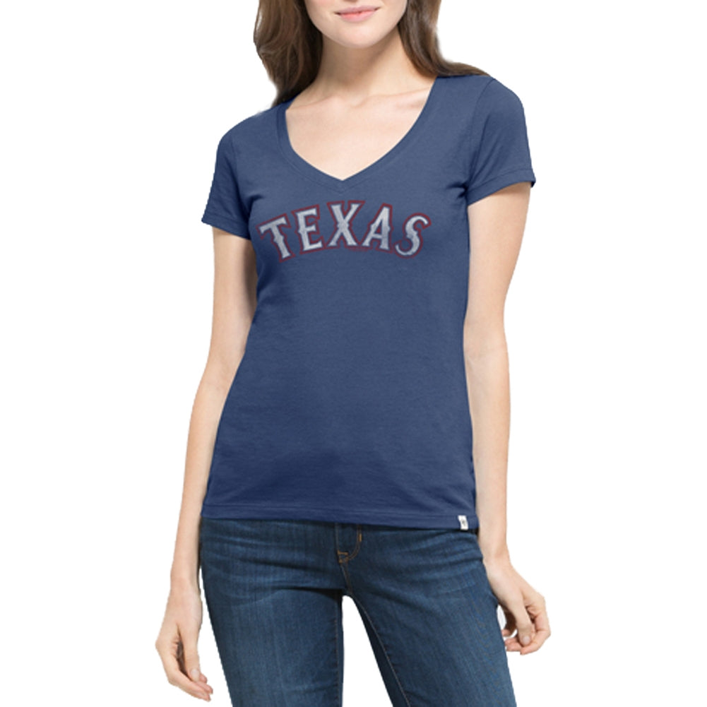 Texas Rangers - Flanker Logo MVP Juniors V-Neck T-Shirt Juniors T-Shirts Texas Rangers LG Blue 