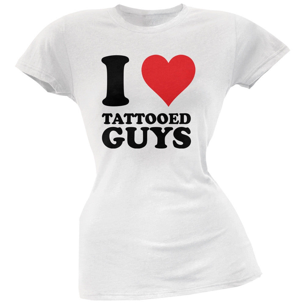 I Heart Tattooed Guys White Juniors Soft T-Shirt Juniors T-Shirts Old Glory 2XL White 