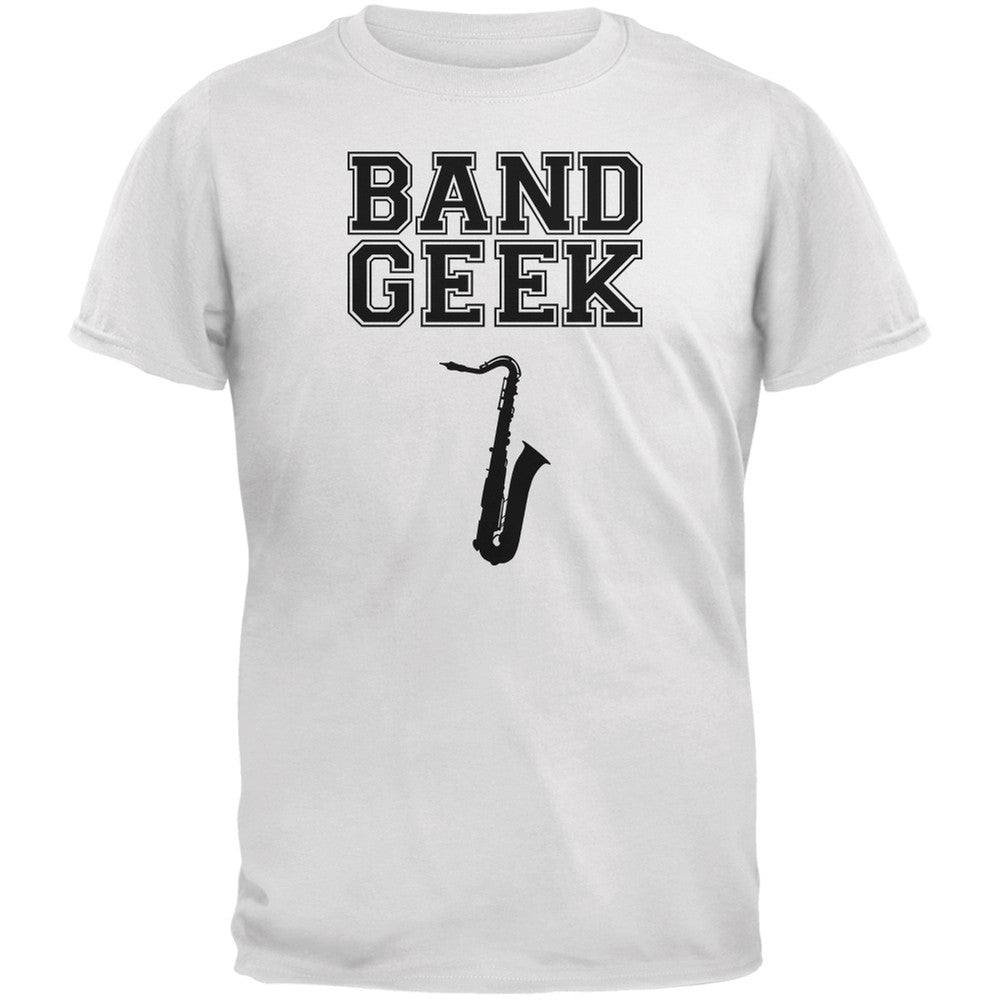 Band Geek Sax White Adult T-Shirt Men's T-Shirts Old Glory 2XL White 