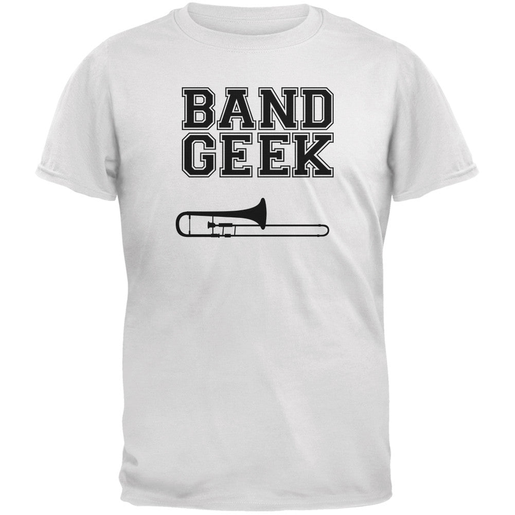 Band Geek Trombone White Adult T-Shirt Men's T-Shirts Old Glory 2XL White 