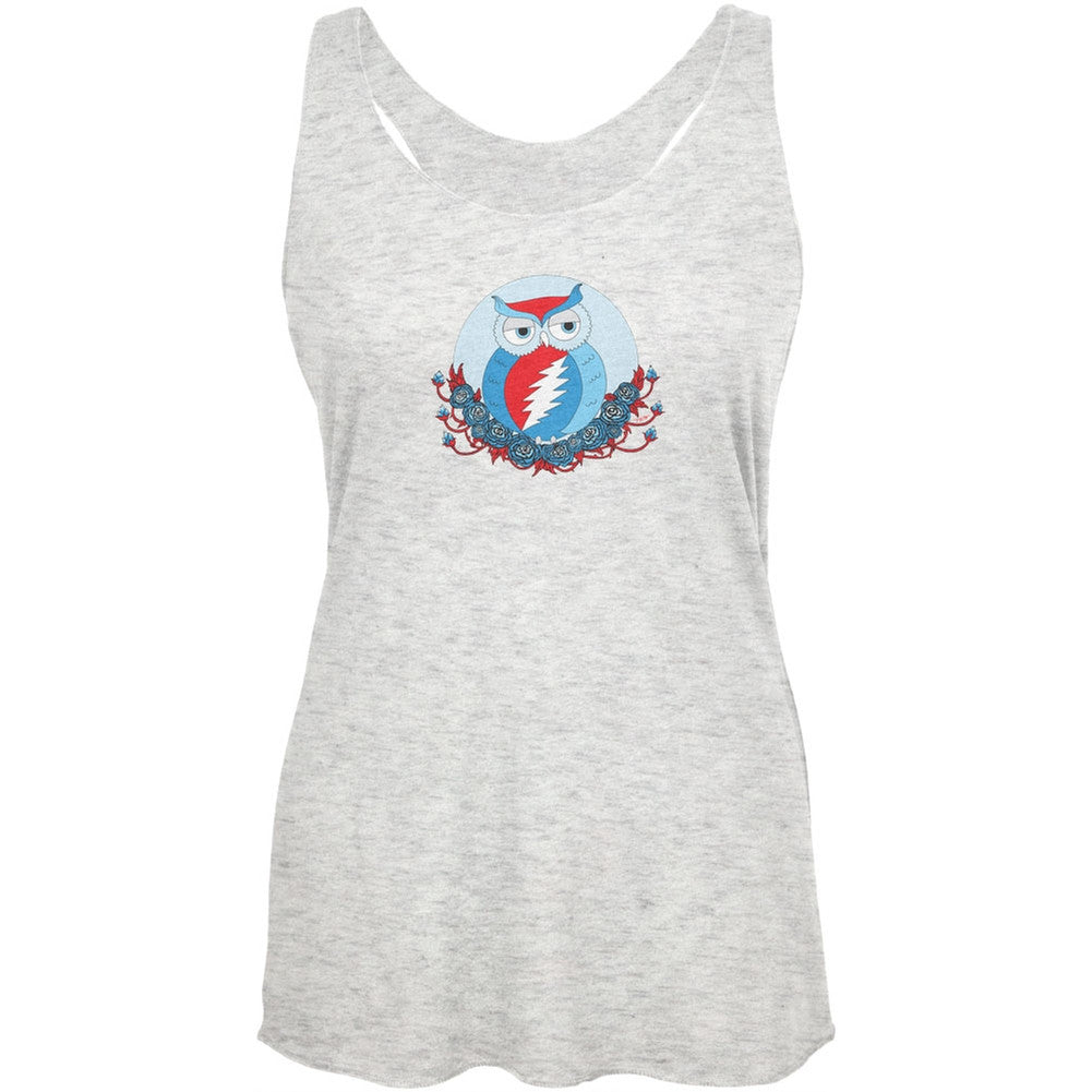 Grateful Dead - Steal Your Face Owl White Heather Juniors Racerback Tank Top Juniors Tank Tops Grateful Dead   