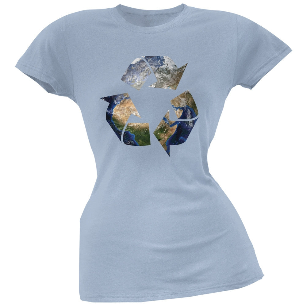 Earth Day - Recycle Earth Light Blue Juniors Soft T-Shirt Juniors T-Shirts Old Glory 2XL Blue 