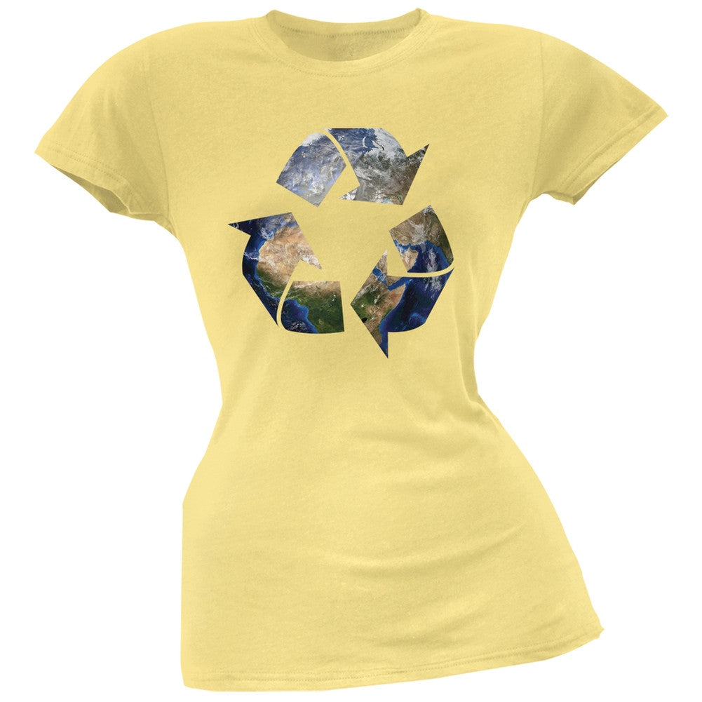 Earth Day - Recycle Earth Yellow Juniors Soft T-Shirt Juniors T-Shirts Old Glory 2XL Yellow 