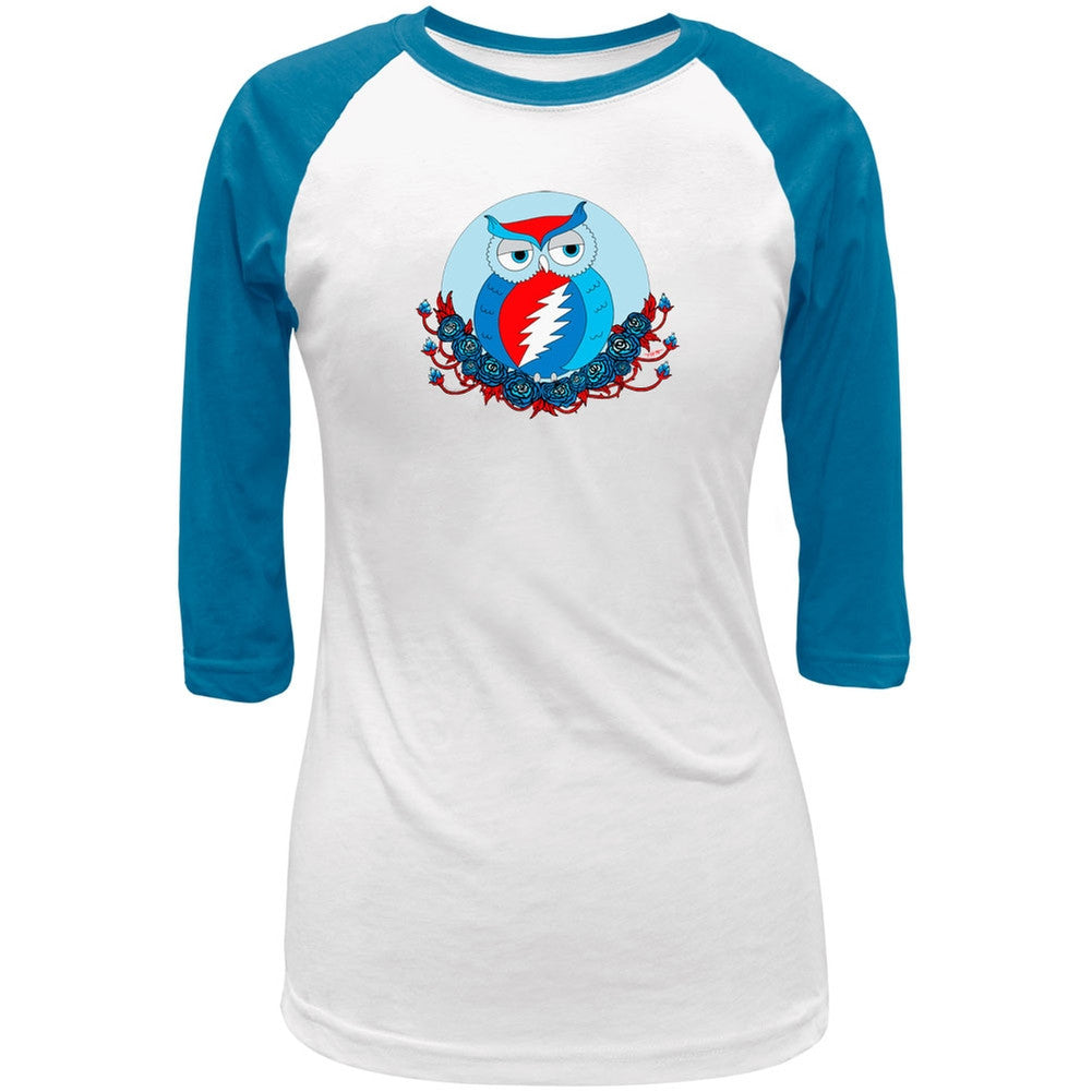 Grateful Dead - Steal Your Face Owl White & Cobalt Juniors Raglan Juniors Raglans Grateful Dead   