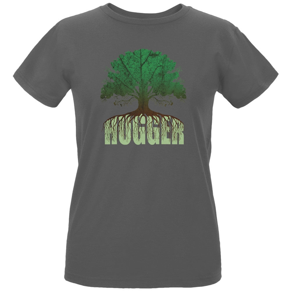 Earth Day - Rooted Tree Hugger Women's Organic Charcoal T-Shirt Women's T-Shirts Old Glory LG Grey 