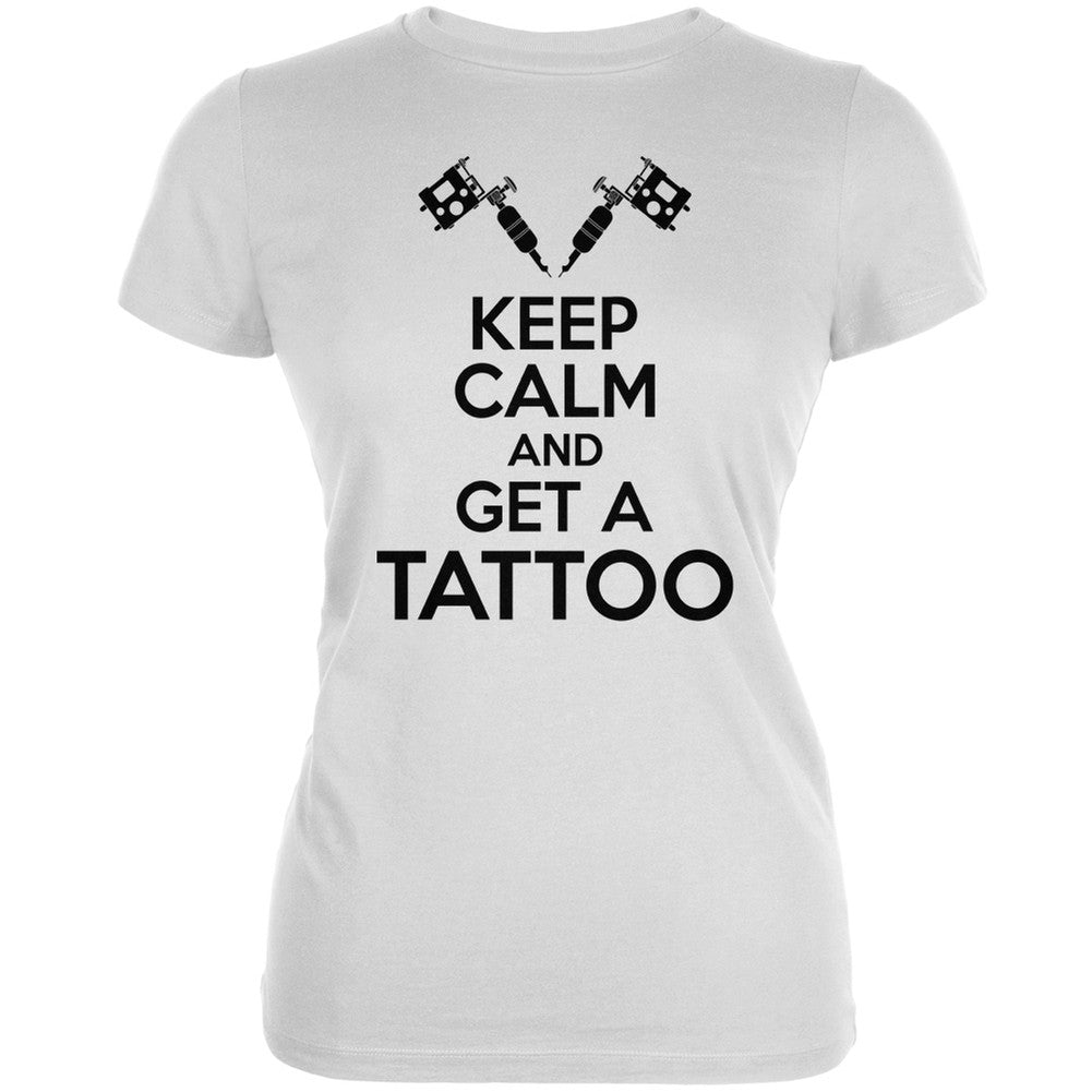 Keep Calm Get A Tattoo White Juniors Soft T-Shirt Juniors T-Shirts Old Glory 2XL White 