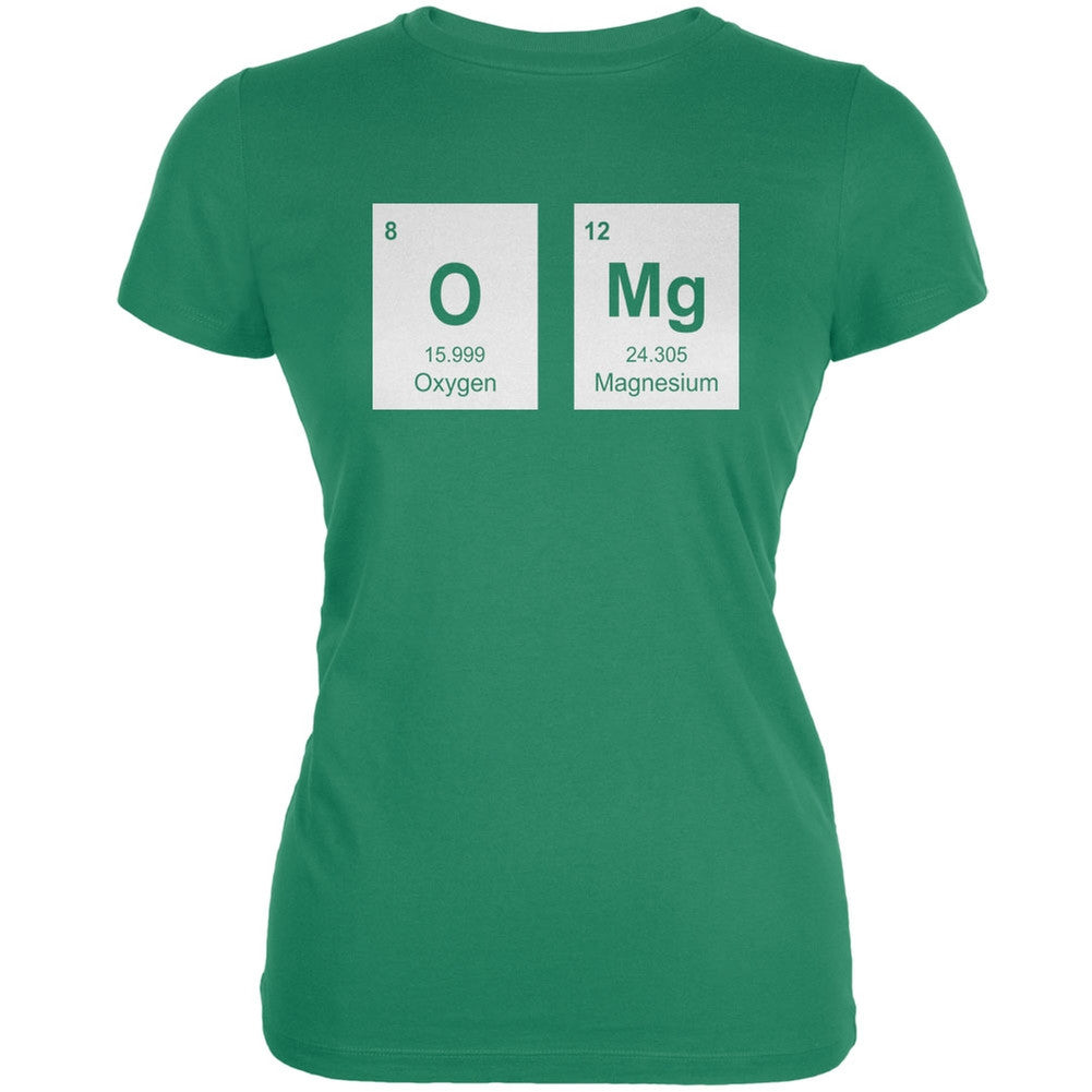 OMg Periodic Elements Kelly Green Juniors Soft T-Shirt Juniors T-Shirts Old Glory SM Green 