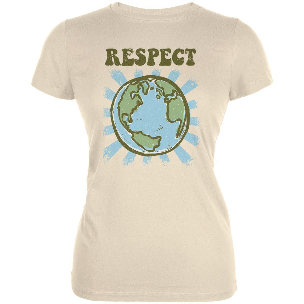 Earth Day - Respect Earth Cream Juniors Soft T-Shirt Juniors T-Shirts Old Glory 2XL Off-White 