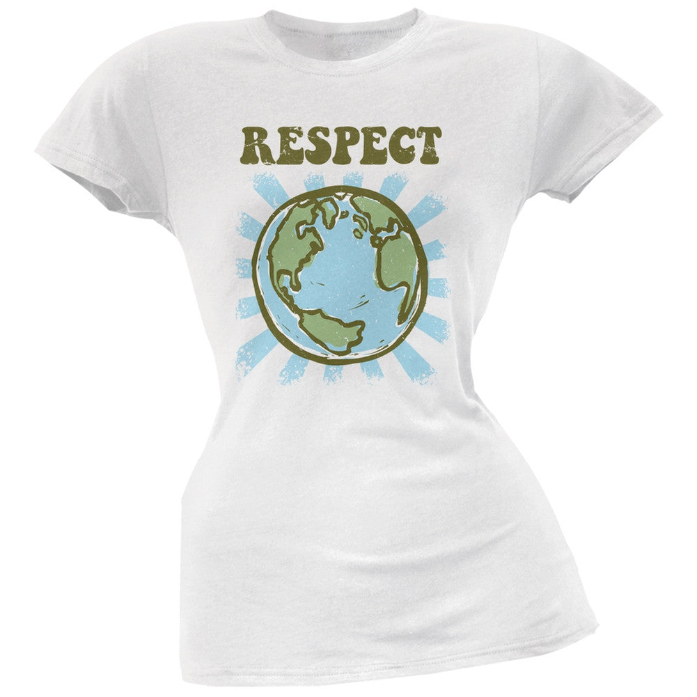 Earth Day - Respect Earth White Juniors Soft T-Shirt Juniors T-Shirts Old Glory 2XL White 