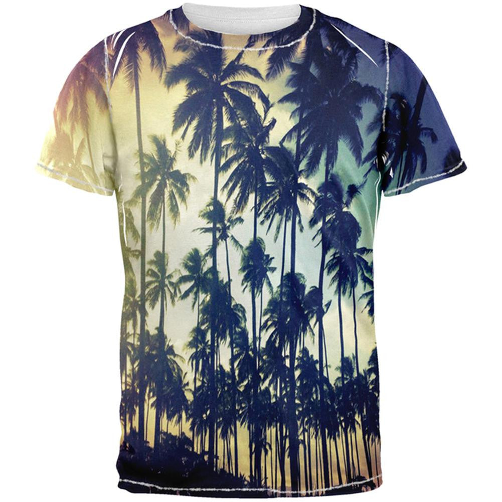 Palm Trees All Over Adult T-Shirt Men's T-Shirts Old Glory 2XL White 