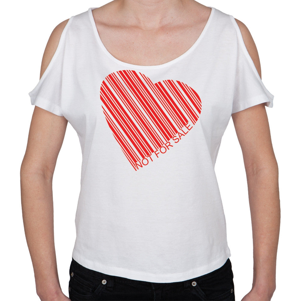 Not For Sale Heart White Juniors Open Shoulder Shirt Juniors T-Shirts Old Glory LG White 