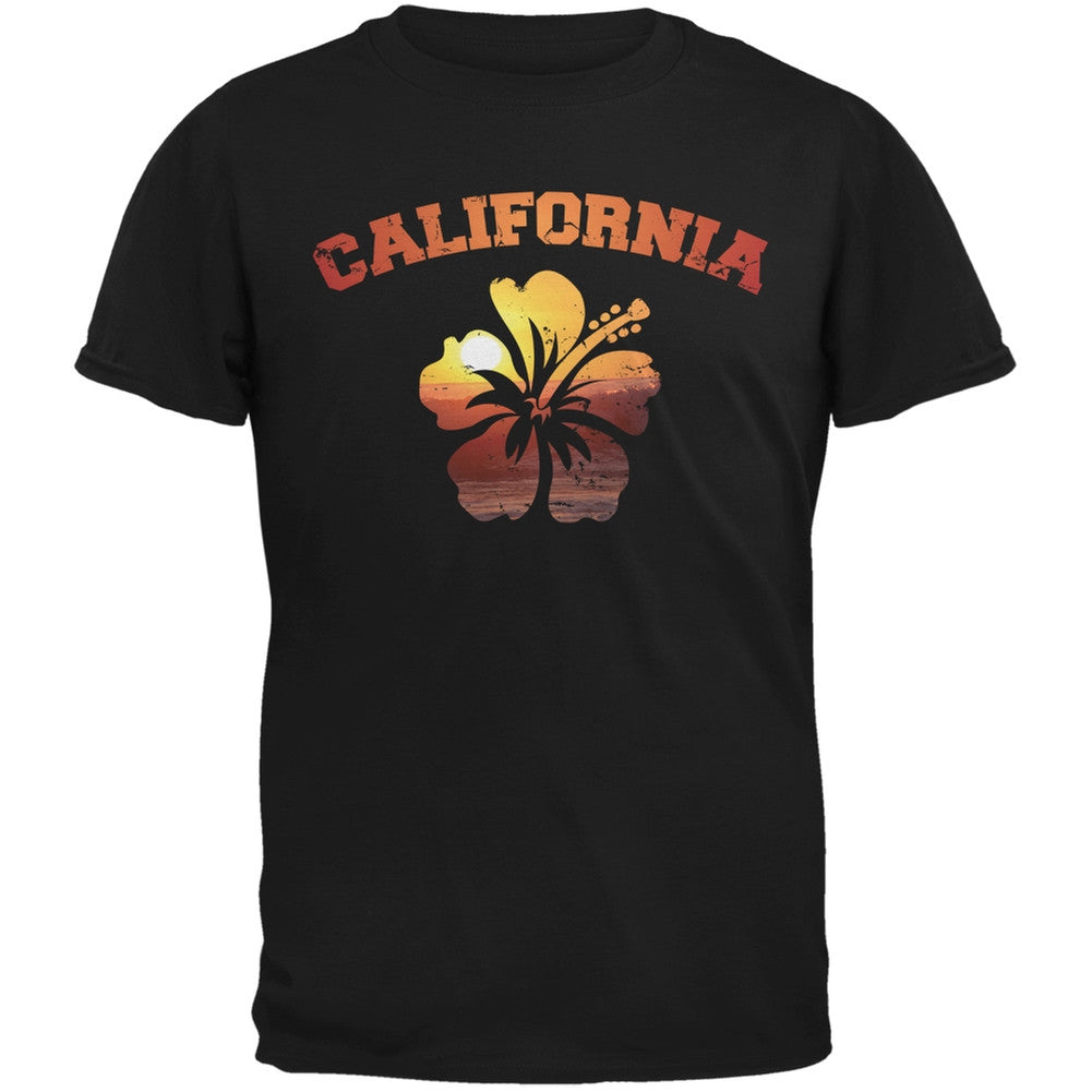 California Hibiscus Black Adult T-Shirt Men's T-Shirts Old Glory 2XL Black 