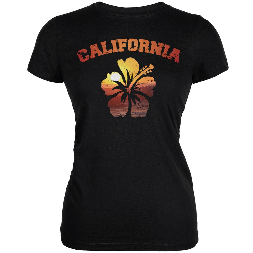 California Hibiscus Black Juniors Soft T-Shirt Juniors T-Shirts Old Glory 2XL Black 