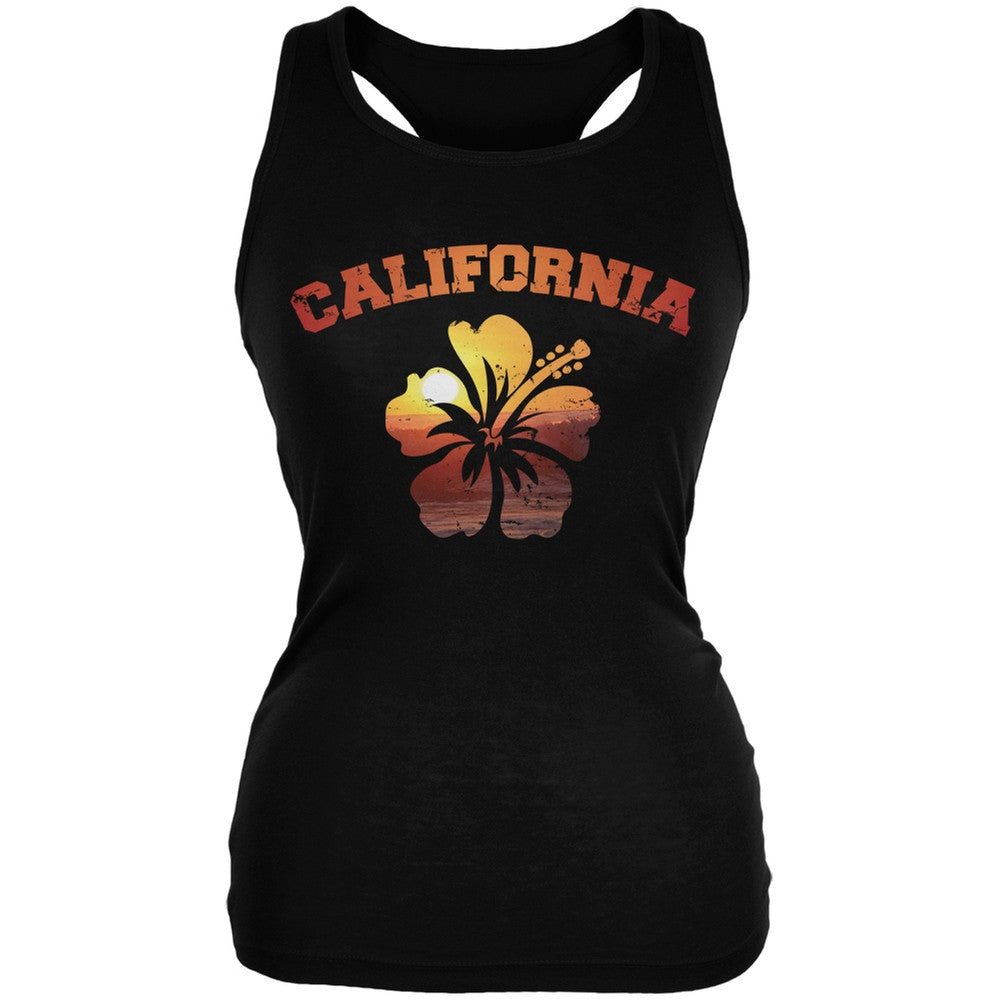 California Hibiscus Black Juniors Soft Tank Top Juniors Tank Tops Old Glory 2XL Black 