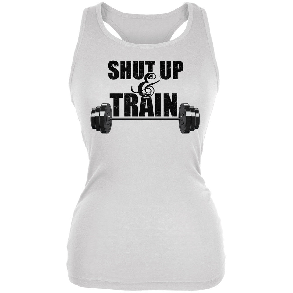 Shut Up & Train White Juniors Soft Tank Top Juniors Tank Tops Old Glory 2XL White 