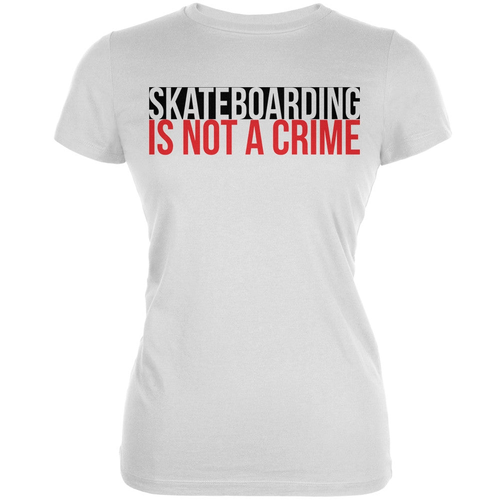 Skateboarding Is Not A Crime White Juniors Soft T-Shirt Juniors T-Shirts Old Glory 2XL White 
