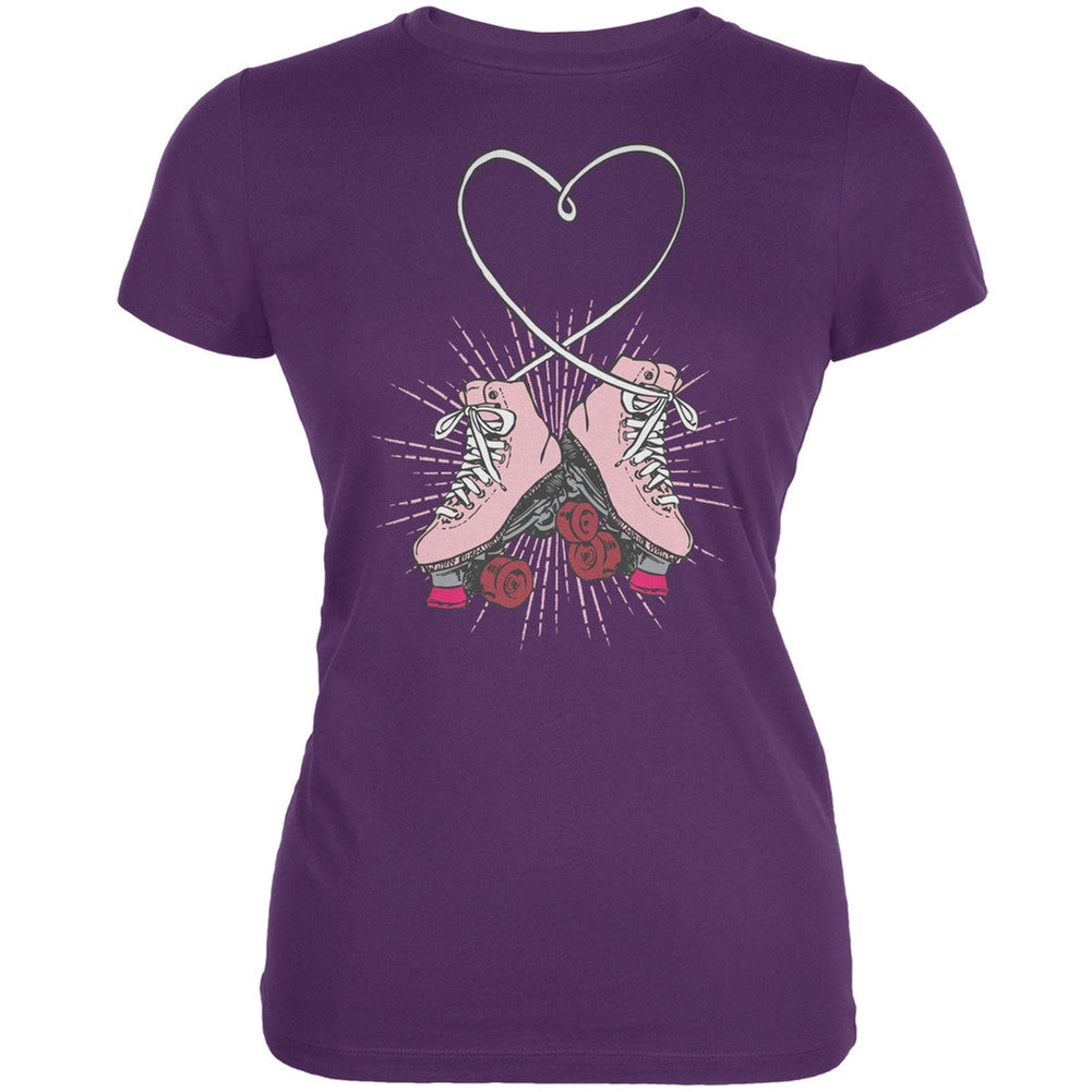 Roller Skate Heart Purple Juniors Soft T-Shirt Juniors T-Shirts Old Glory 2XL Purple 