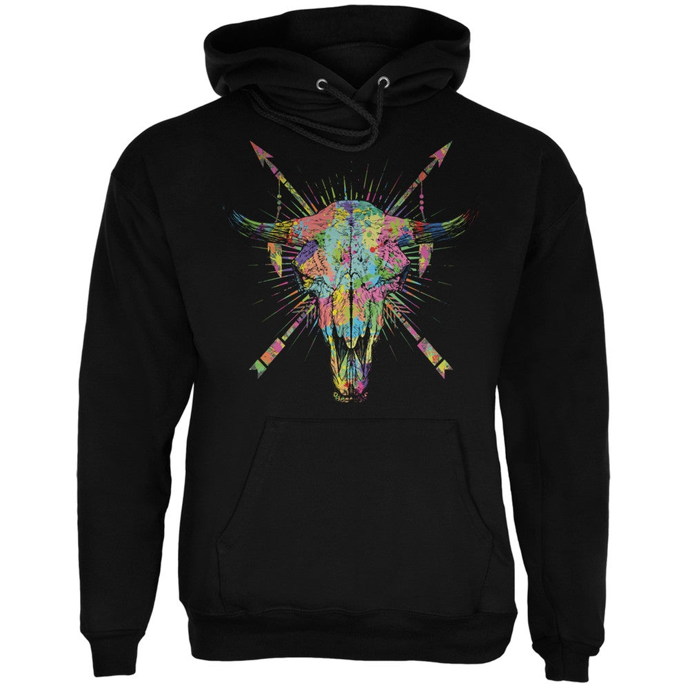 Splatter Cow Skull Black Adult Hoodie Men's Hoodies Old Glory 2XL Black 