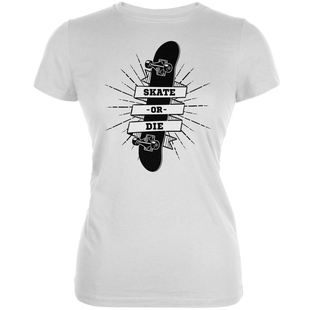 Skate Or Die White Juniors Soft T-Shirt Juniors T-Shirts Old Glory 2XL White 