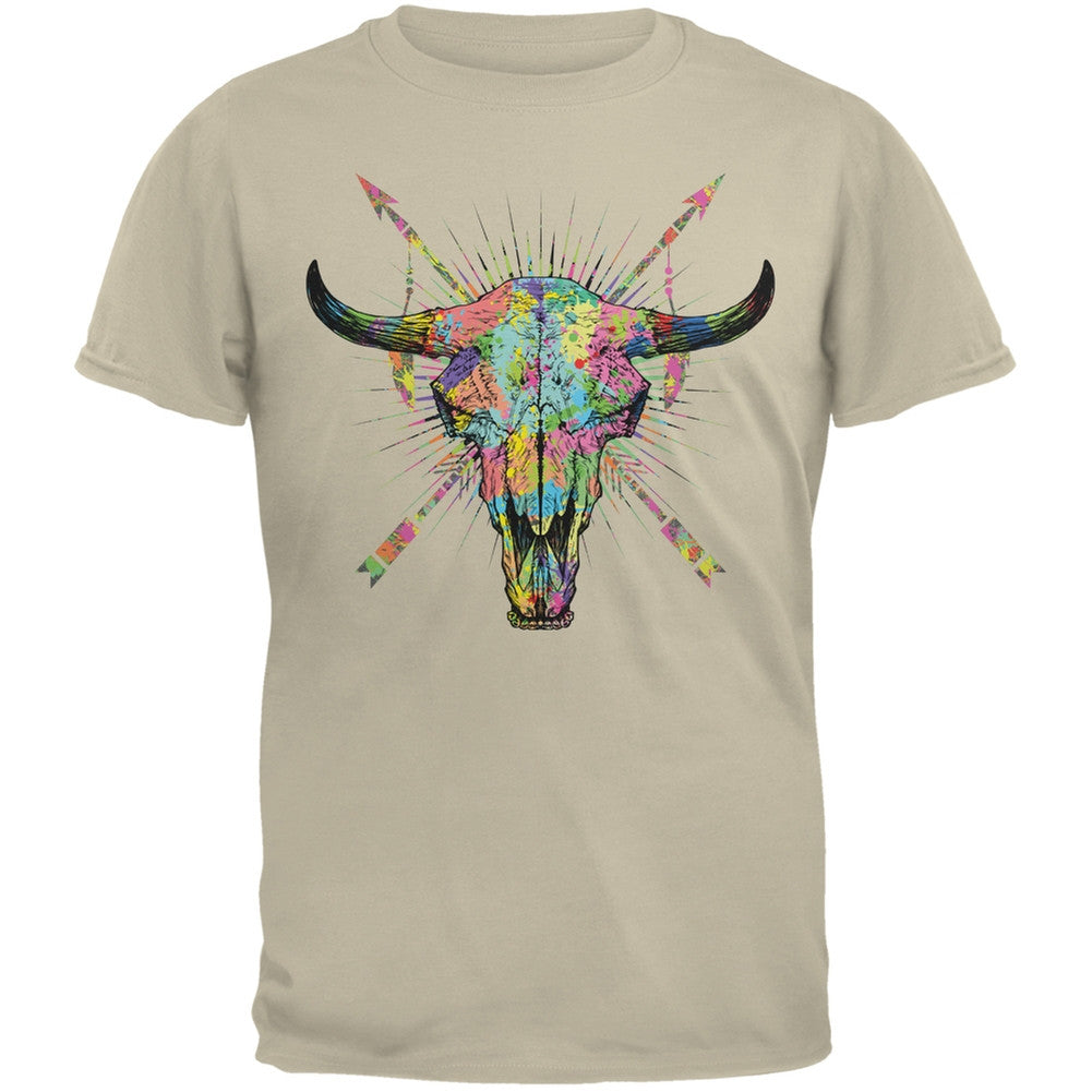 Splatter Cow Skull Sand Adult T-Shirt Men's T-Shirts Old Glory 2XL Beige 