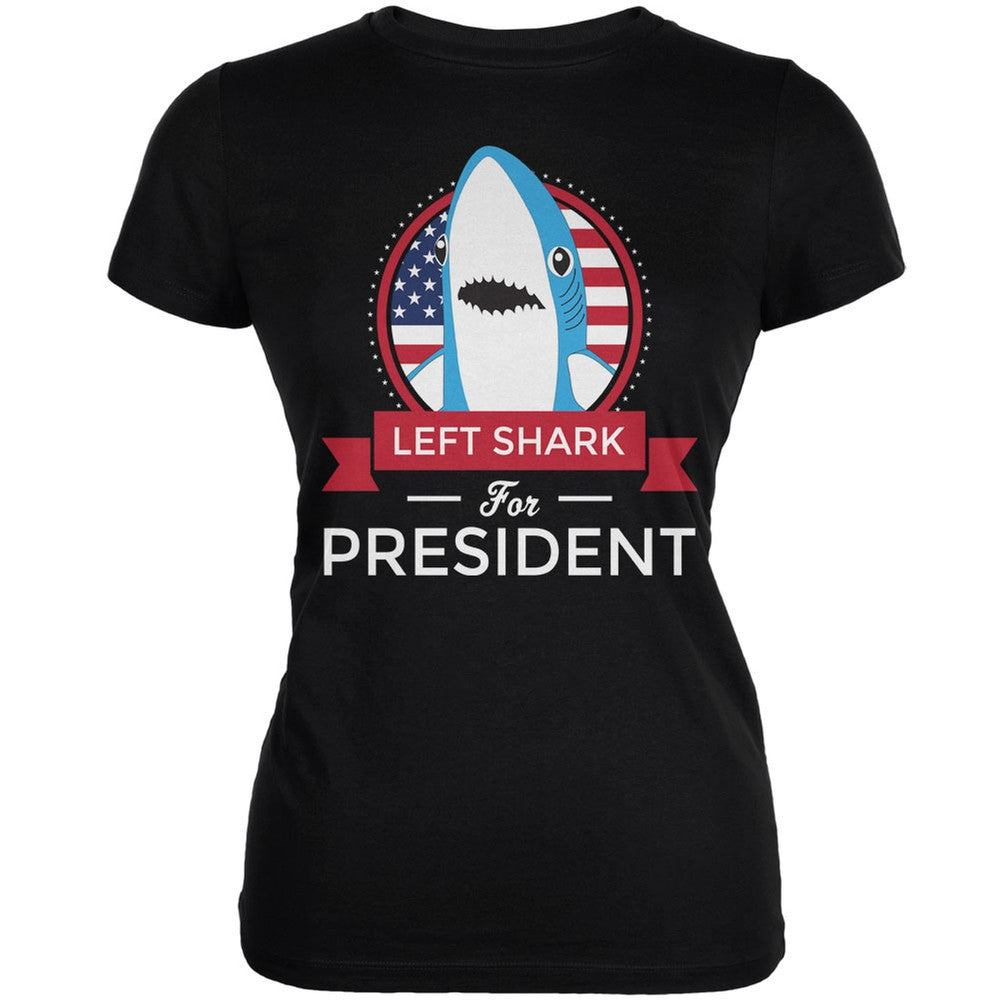 Left Shark for President Black Juniors Soft T-Shirt Juniors T-Shirts Old Glory 2XL Black 