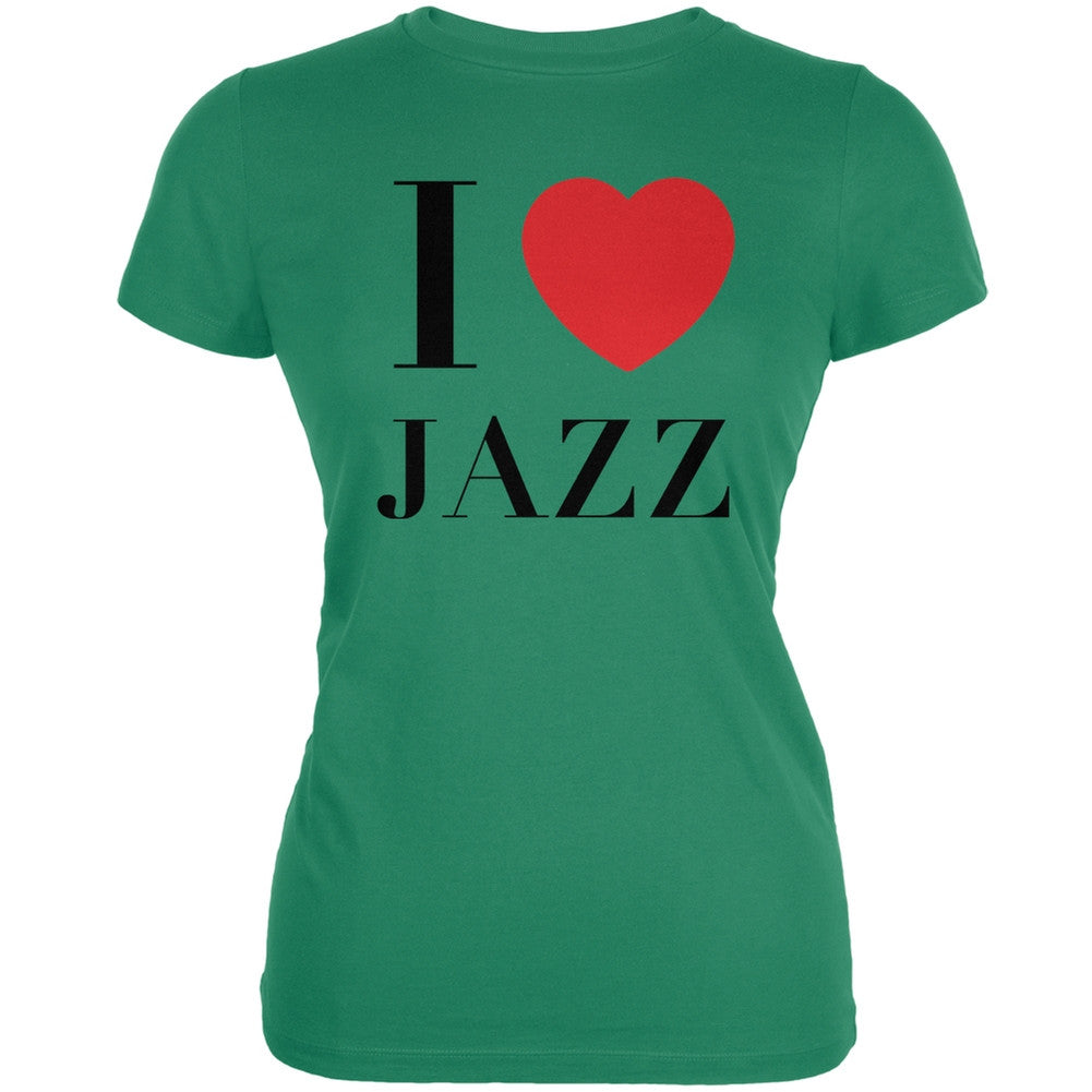 I Heart Jazz Kelly Green Juniors Soft T-Shirt Juniors T-Shirts Old Glory 2XL Green 