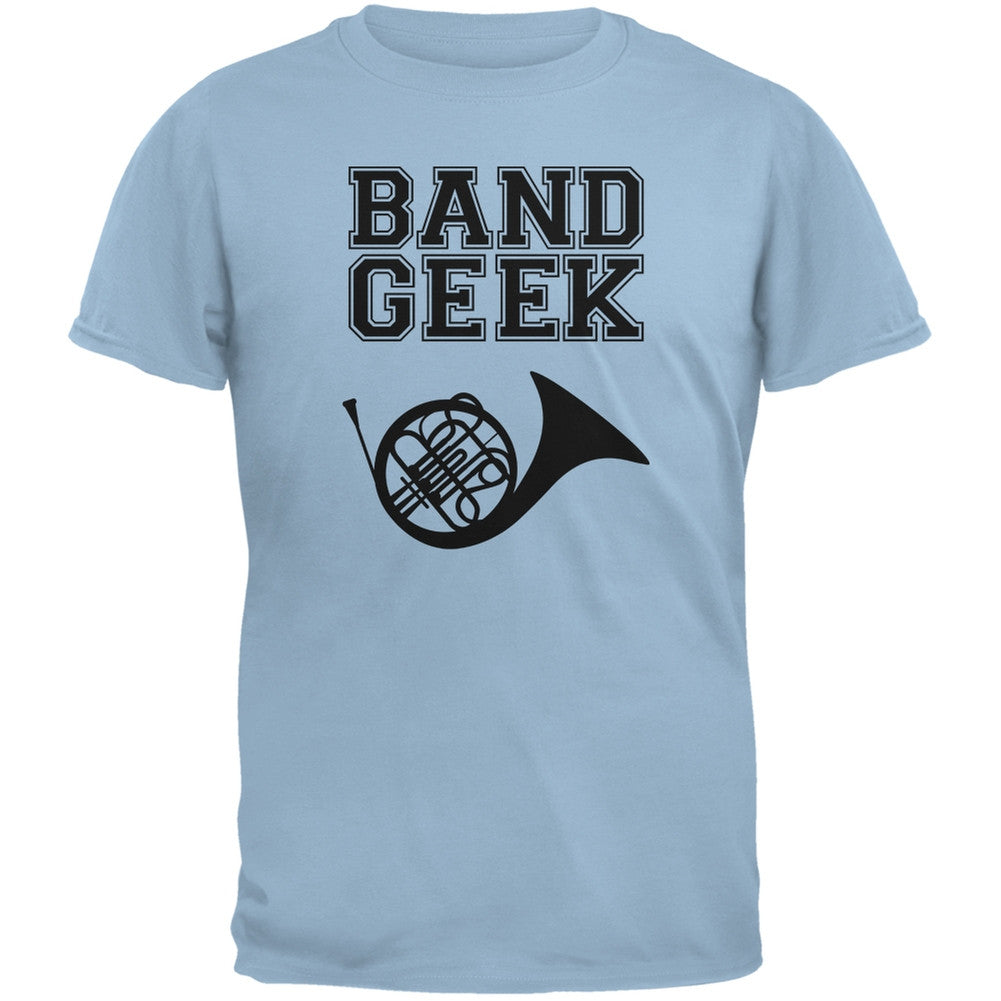 Band Geek French Horn Light Blue Adult T-Shirt Men's T-Shirts Old Glory 2XL Blue 