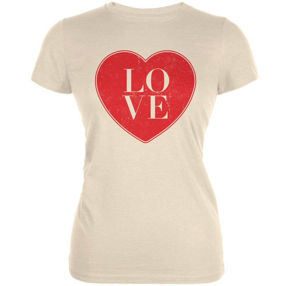 Love Heart Cream Juniors Soft T-Shirt Juniors T-Shirts Old Glory 2XL Off-White 