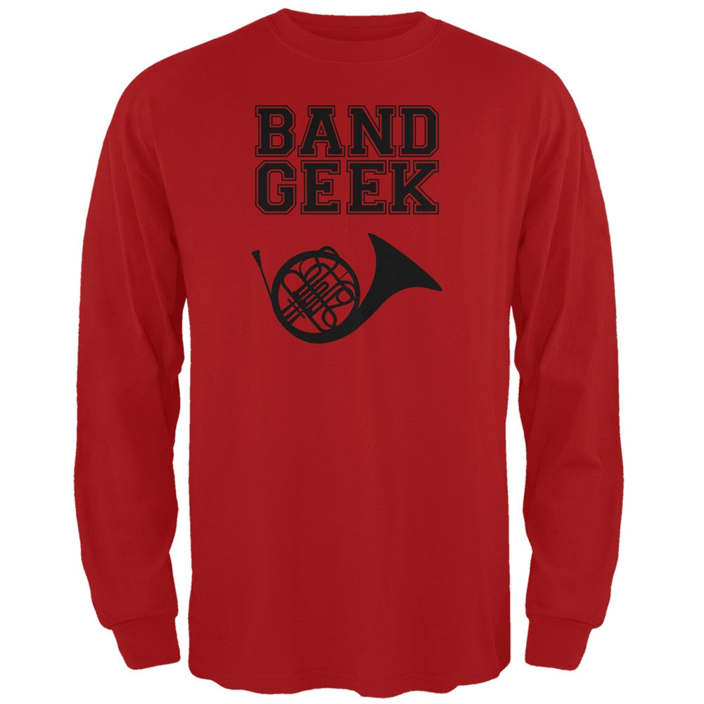 Band Geek French Horn Red Adult Long Sleeve T-Shirt Men's Long Sleeves Old Glory 2XL Red 