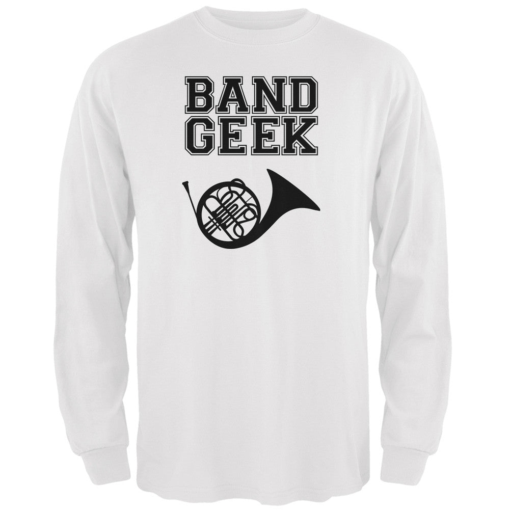 Band Geek French Horn White Adult Long Sleeve T-Shirt Men's Long Sleeves Old Glory 2XL White 